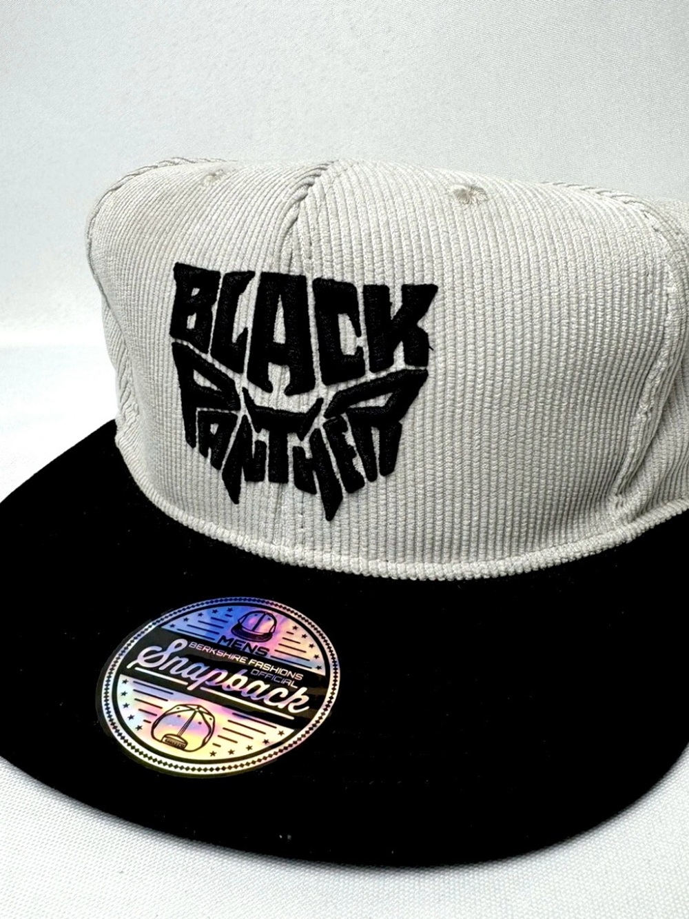 New Marvel Black Panther Corduroy Snapback Embroidered Hat Cap Black Grey